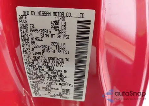 2002 Nissan Frontier Xe из США, поврежденный, VIN 1N6DD26S12C330285